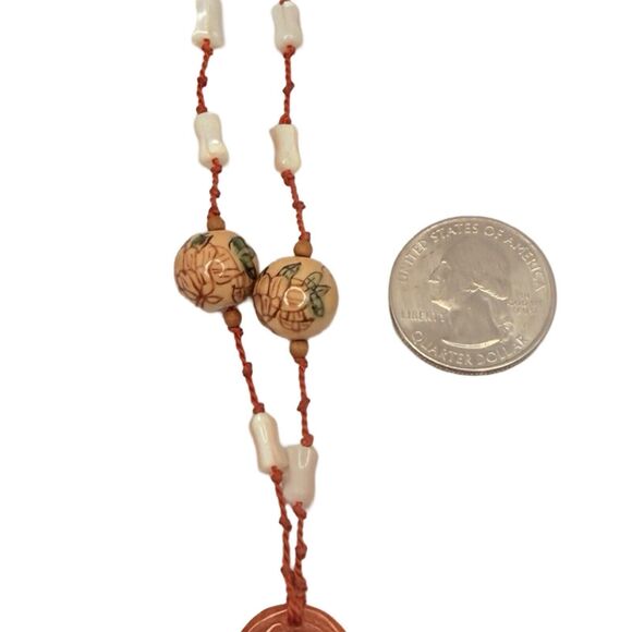 VTG Belle Costes Carved Carnelian Pendant Necklace 20" Bohemian Boho Chic - Picture 12 of 13